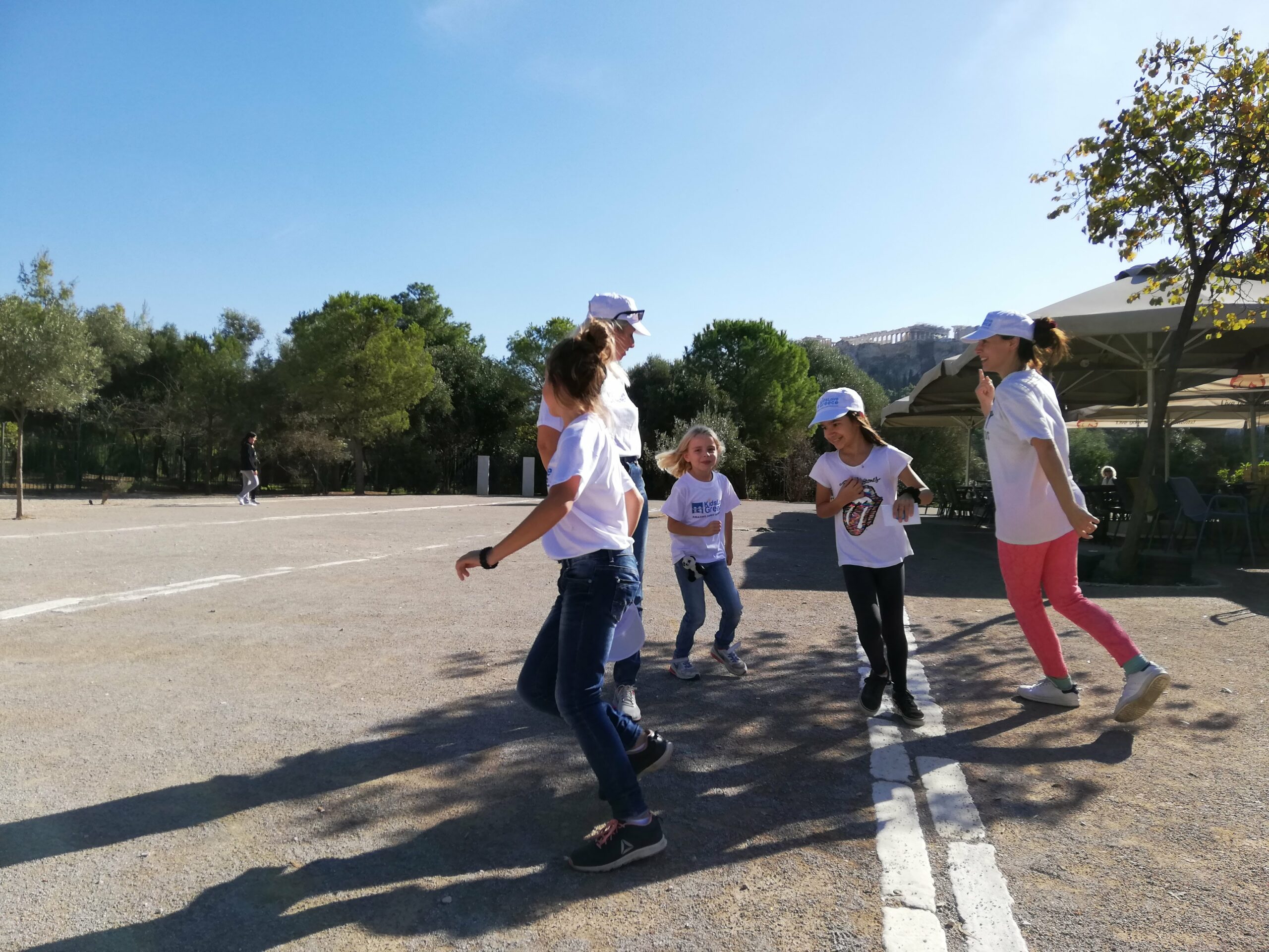 playing games in Athens during family tour