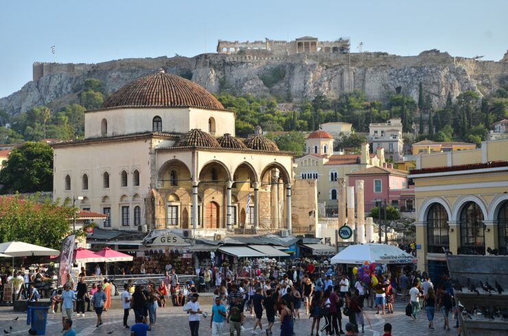 Athens, Greece Monasteraki Square and view on the Acropolis